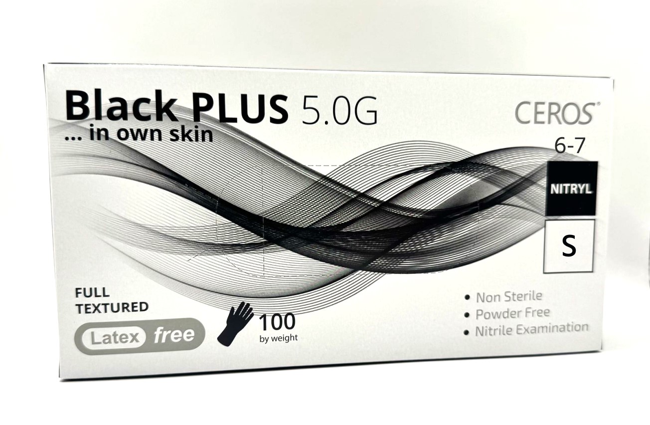 Рукавички нітрилові оглядові нестерильні неприпудрені CEROS Black PLUS 5.0G,S